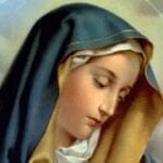 A painting of mary with her eyes closed.