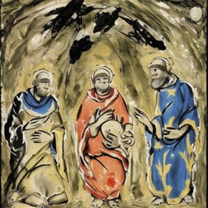 AI generated abstract art of the three wise men from the east inspired by Jackson Pollock.